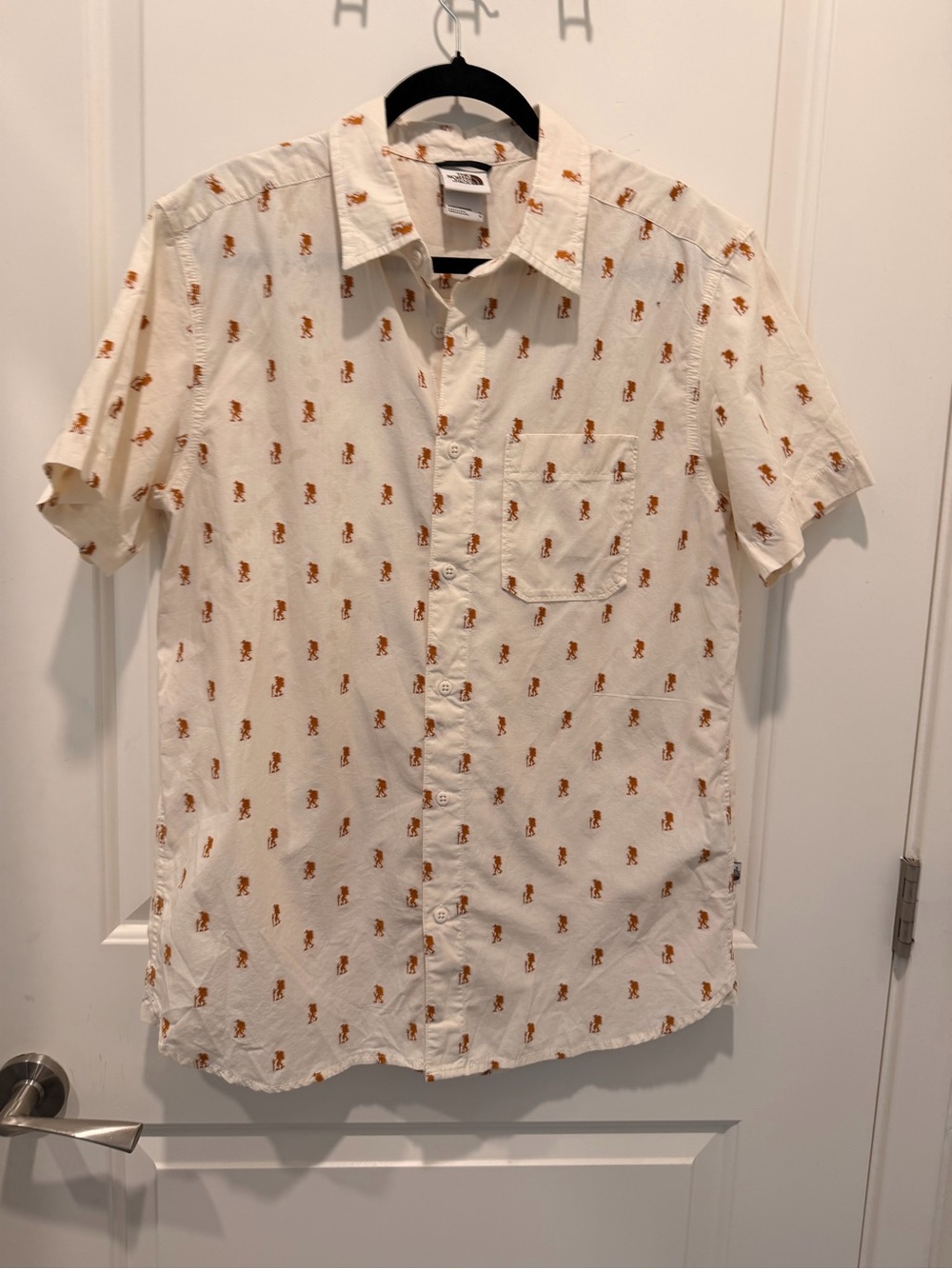 The North Face Hiker Print Button Front Cotton Short Sleeve Shirt Men's Large